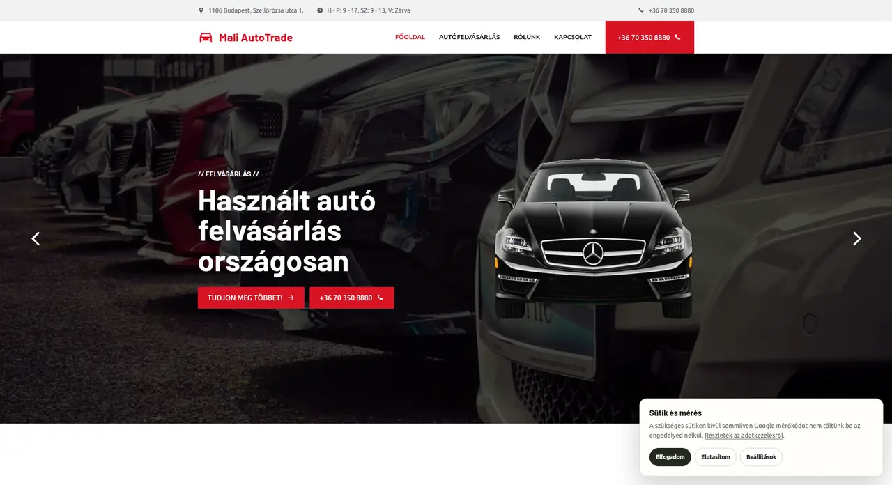 madmasel.hu car dealership website screenshot
